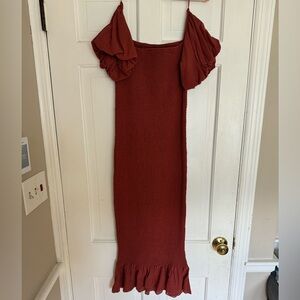Smocked Terracotta Midi Dress
